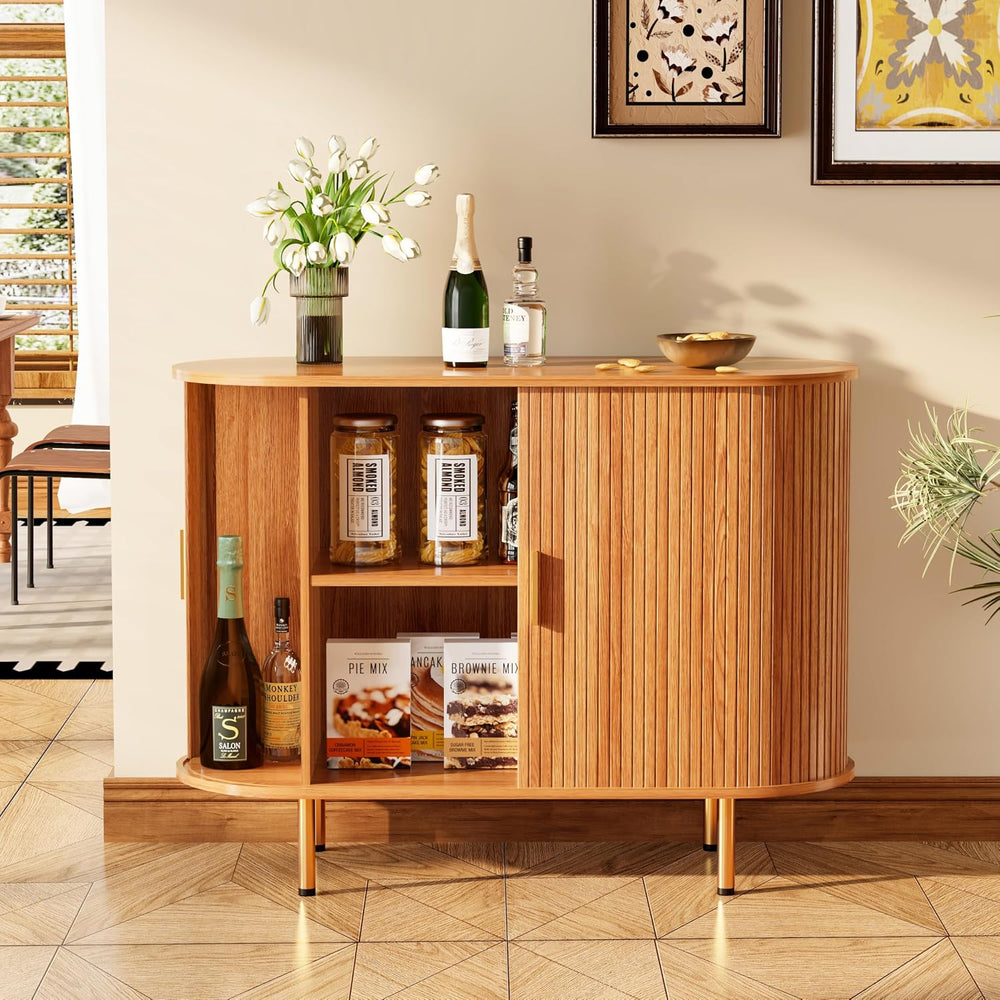 DHH Sideboard Buffet Cabinet with Storage,Mid Century Modern Fluted Accent Co...