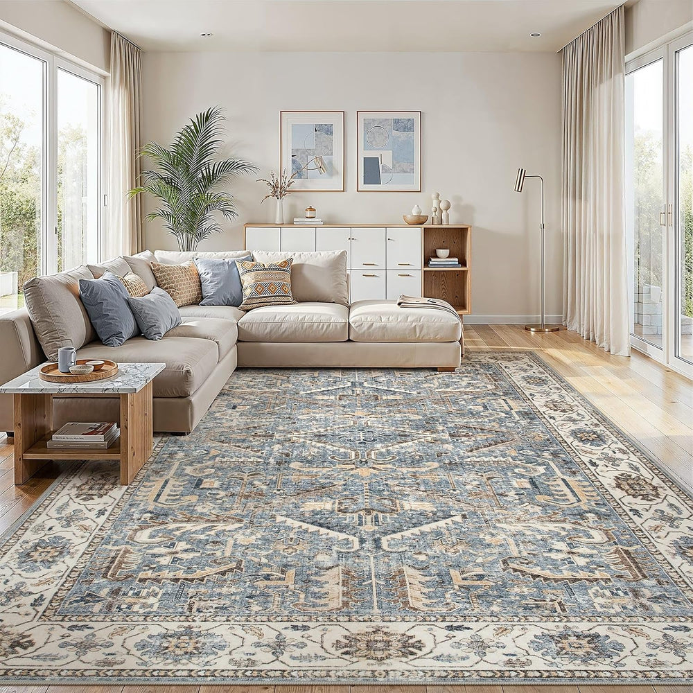 9x12 Area Rugs for Living Room Large Washable Rug Vintage Blue