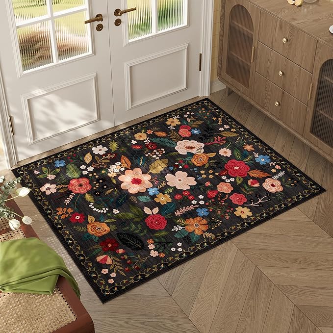 Rugcomf Door Mat Indoor Entrance 2x3 Rug Machine Washable Boho Floral Small by Rugcomf