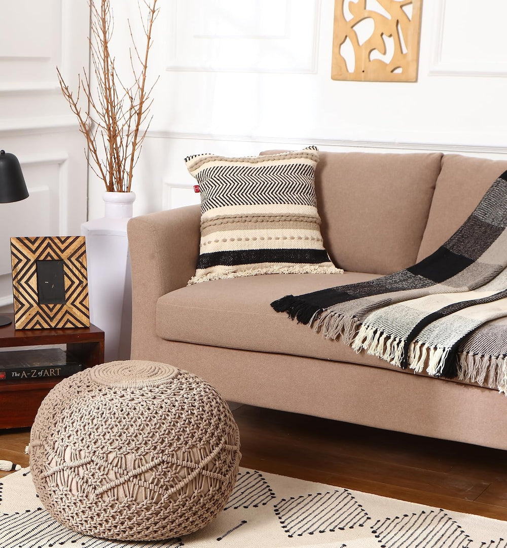 · REDEARTH · Boho Textured Handwoven Throw Pillow Cases Chevron Maze Black