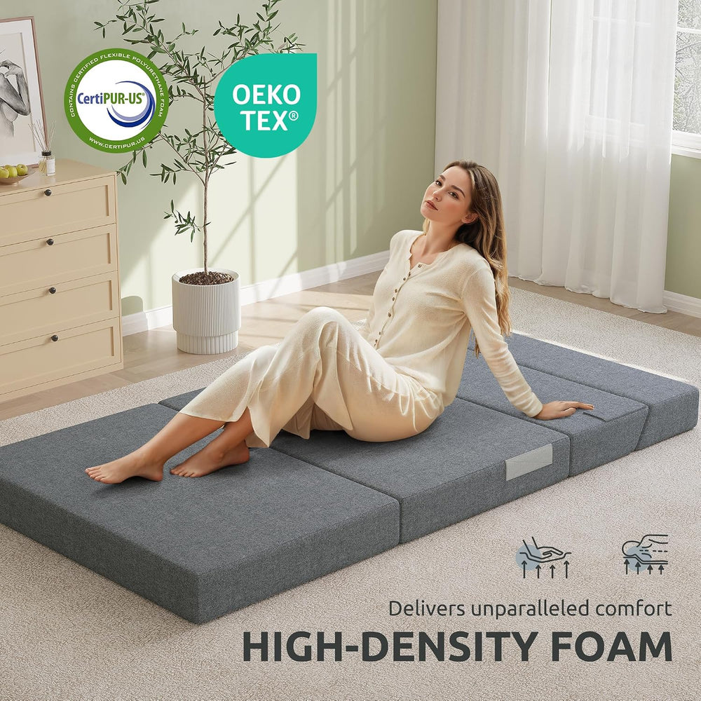 Youzi Folding Sofa Bed Queen, 6 Inches Foam Floor Sofa and Folding Mattress w...