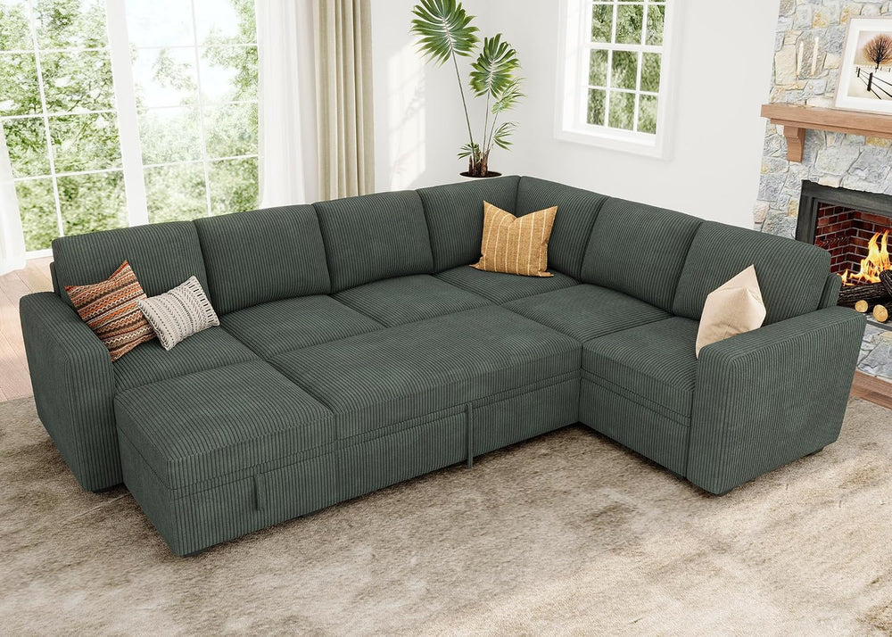 HONBAY Modular Sectional Sleeper Sofa with Pull Out Bed, Corduroy Couch with ...