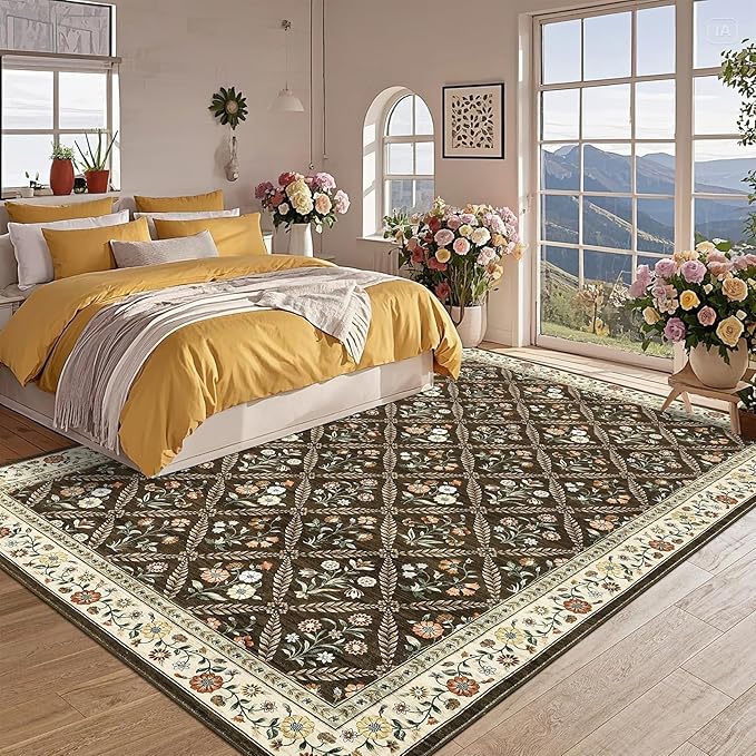 6x9 Machine Washable Area Rugs for Living Room Floral Stain Resistant Soft