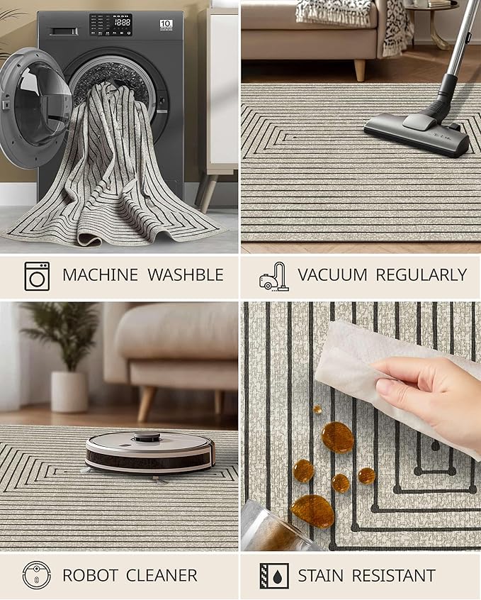 Latte&Fog 3x5 Entryway Rug Indoor, Boho Non Slip Low Pile Throw Carpet - Image 5