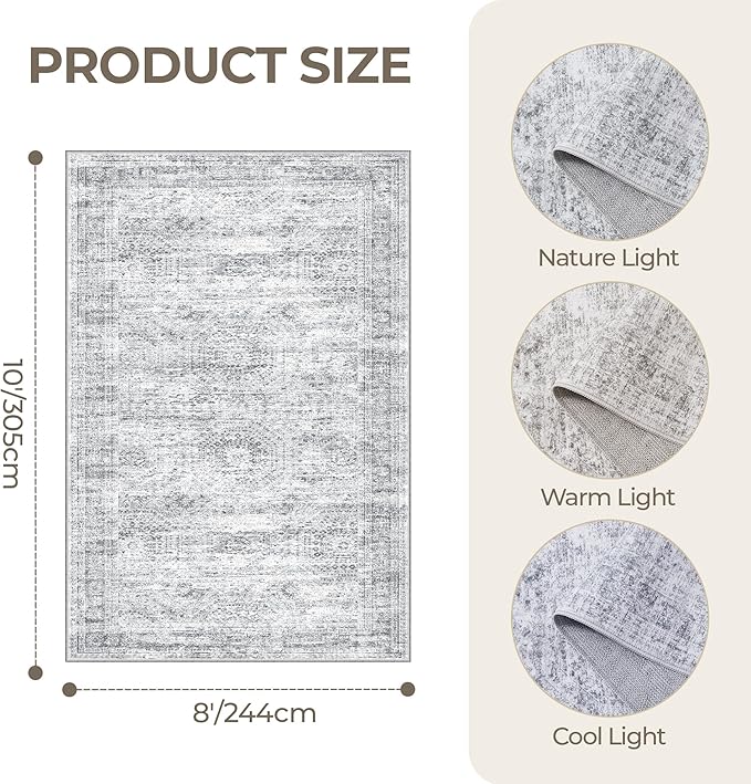 8x10 Area Rugs for Living Room, Non-Slip Backing Large Washable Rug for Nursery - Image 2