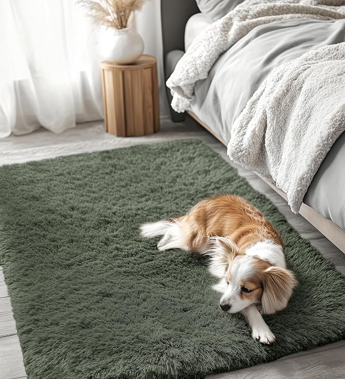 OLANLY 3x5 Machine Washable Small Bedside Rug, Soft Fluffy Shaggy Rugs - Image 3