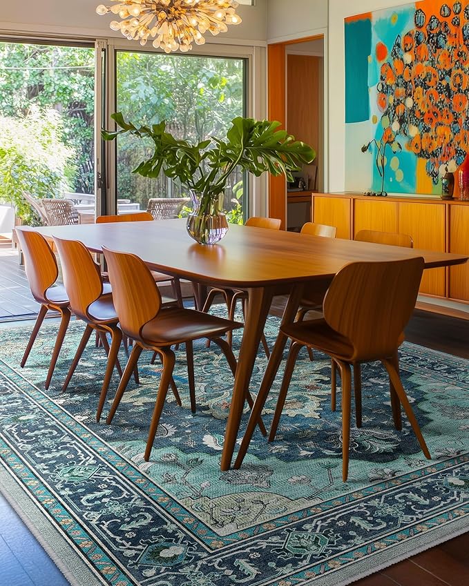 Area Rugs 8'x10' Washable Non-Slip, Floral Vintage Distress Print Pattern - Image 3