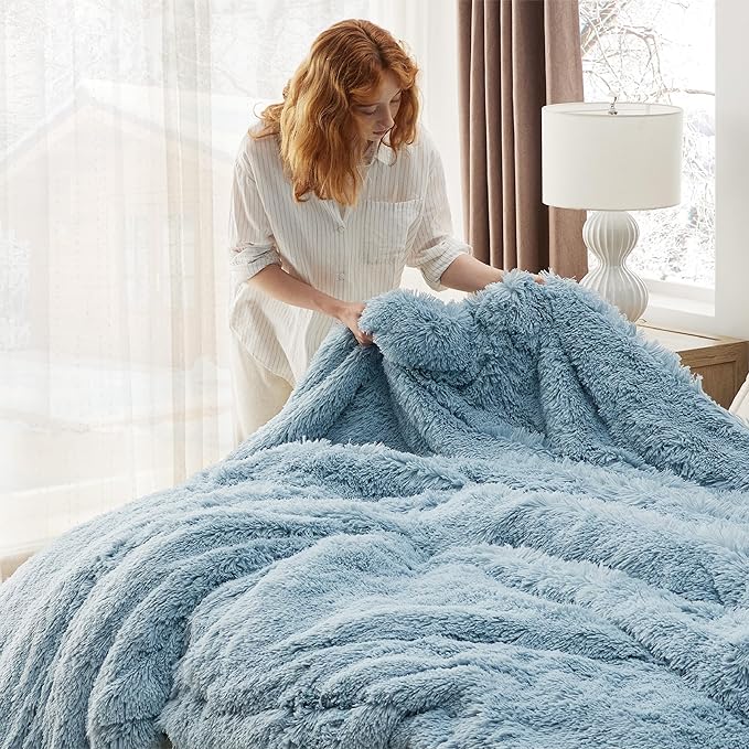 Bedsure GentleSoft Fluffy Light Blue Blankets Queen Size - Image 5