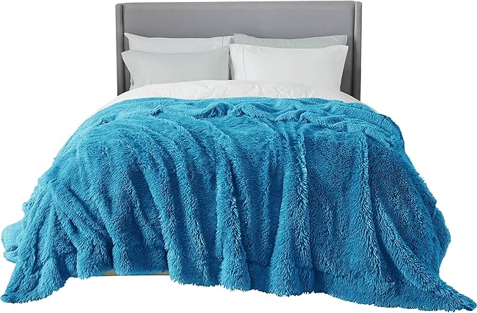 Bedsure GentleSoft Fluffy Bright Blue Blankets Queen Size by BEDSURE