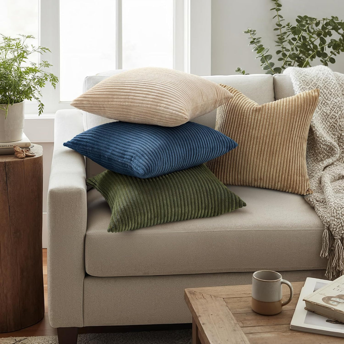 mecatny corduroy fall throw pillow covers 24x24 set shown in use