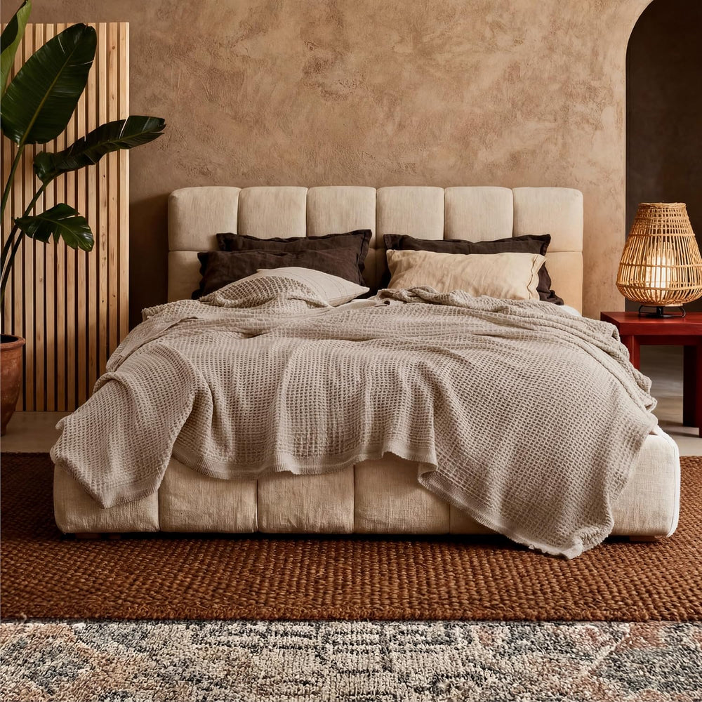 Bedsure 100% Cotton Blanket, Waffle Weave, Queen Size, Khaki Brown, 90"x...