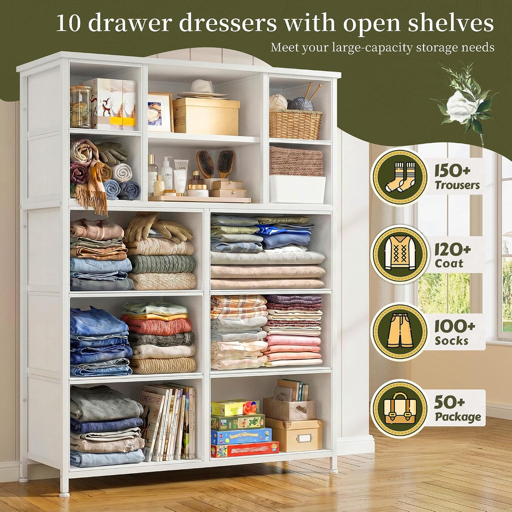 10-Drawer Dresser for Bedroom, 48"H Organizer Storage for clothes