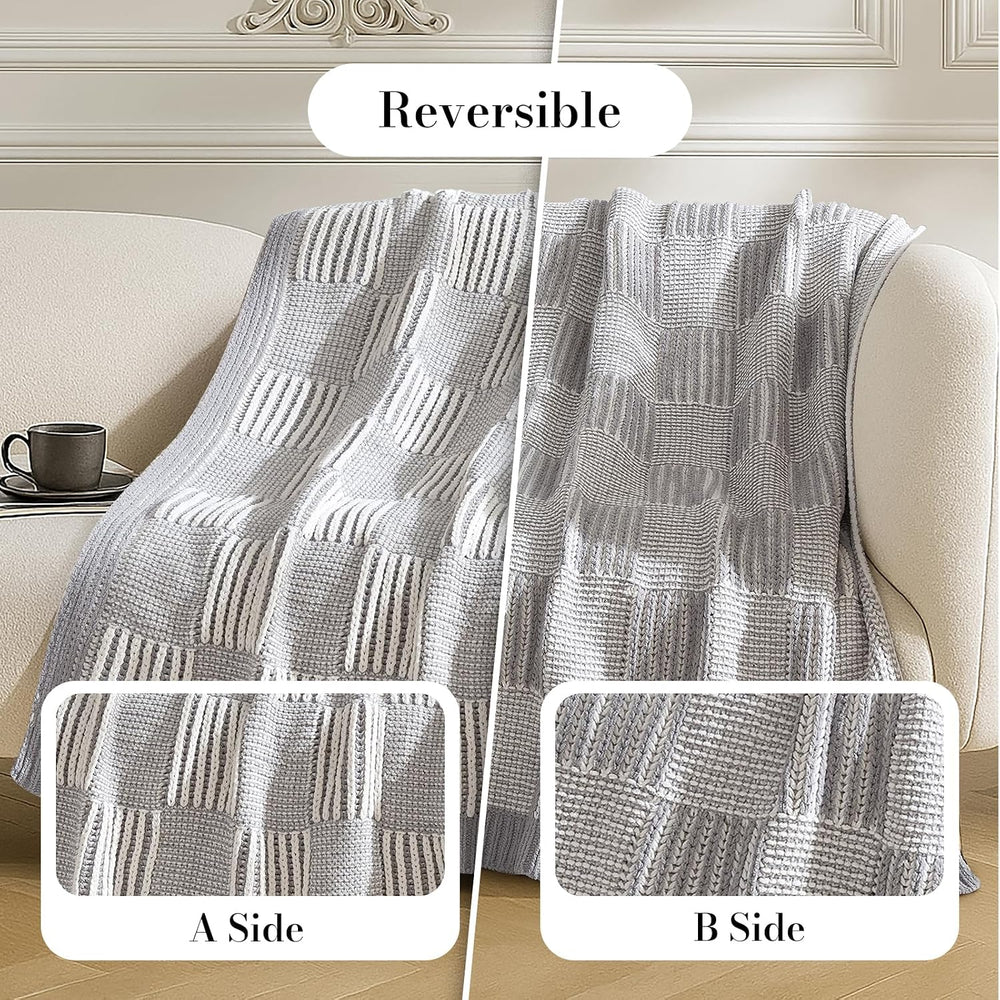 Amélie Home Checkered Chenille Knit Throw Blanket for Couch, Gray 50"x60...