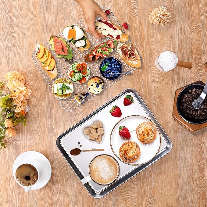 Homikit Quarter Sheet Pan with Wire Rack Set, Stainless Steel Baking Tray with - Image 9