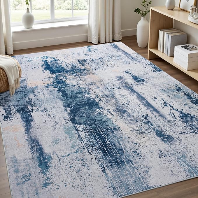 Toneed Abstract Area Rug Modern Washable Rug Soft Non Slip Rug Low Pile - Image 2