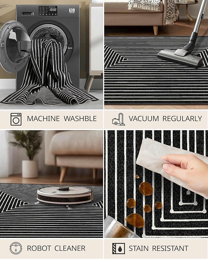 Latte&Fog 9x12 Area Rug for Living Room, Extra Large Black Modern Abstract - Image 6
