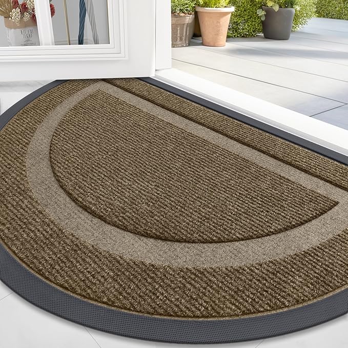 OLANLY Half Circle Door Mat Indoor Outdoor Entrance Welcome, Waterproof by OLANLY