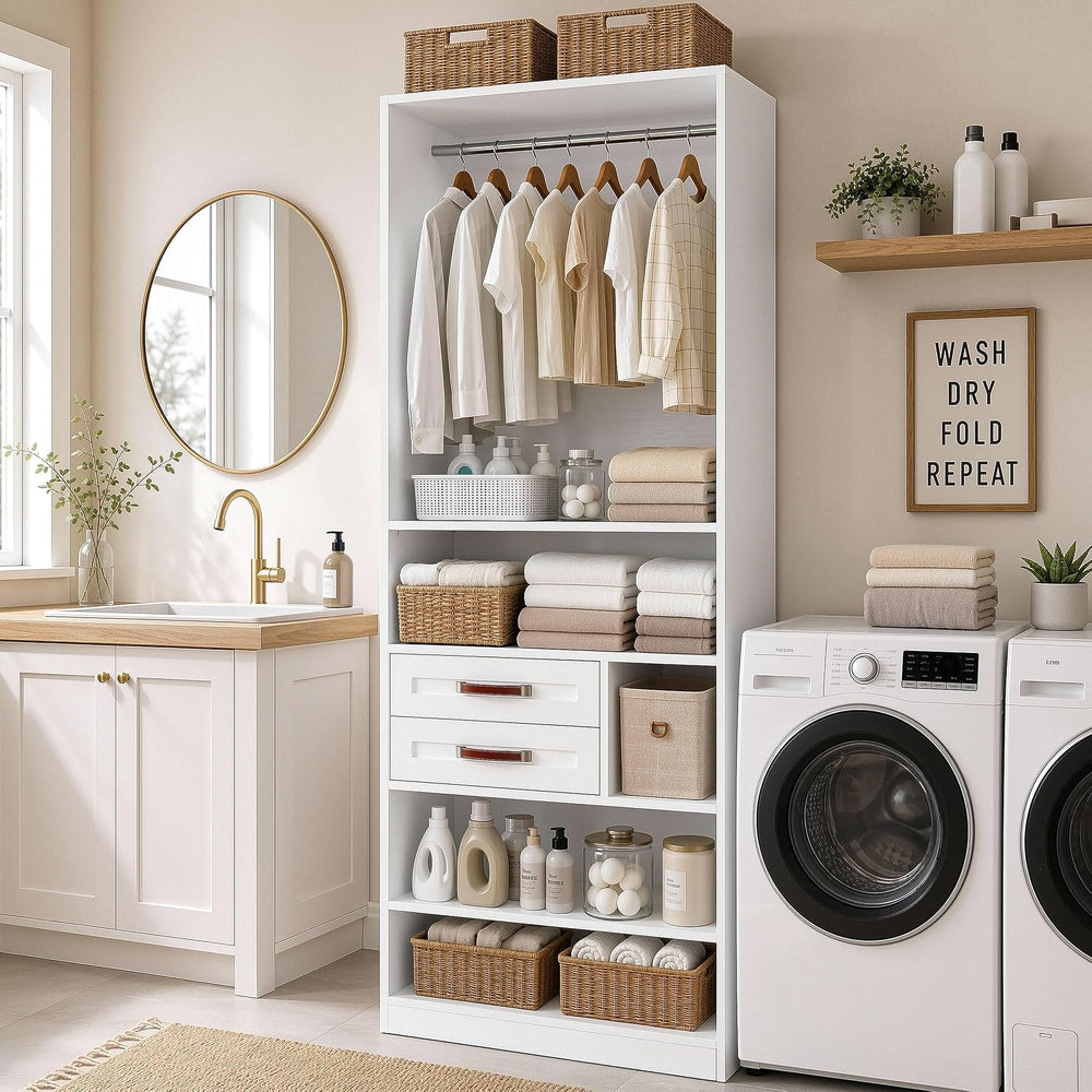 IRONCK Closet Organizer System with 2 Drawers & Adjustable Shelves, 29.6&...