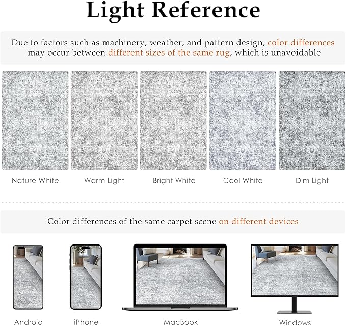 8x10 Area Rug Washable Vintage Living Room Carpet Large Indoor Non Slip Grey - Image 2