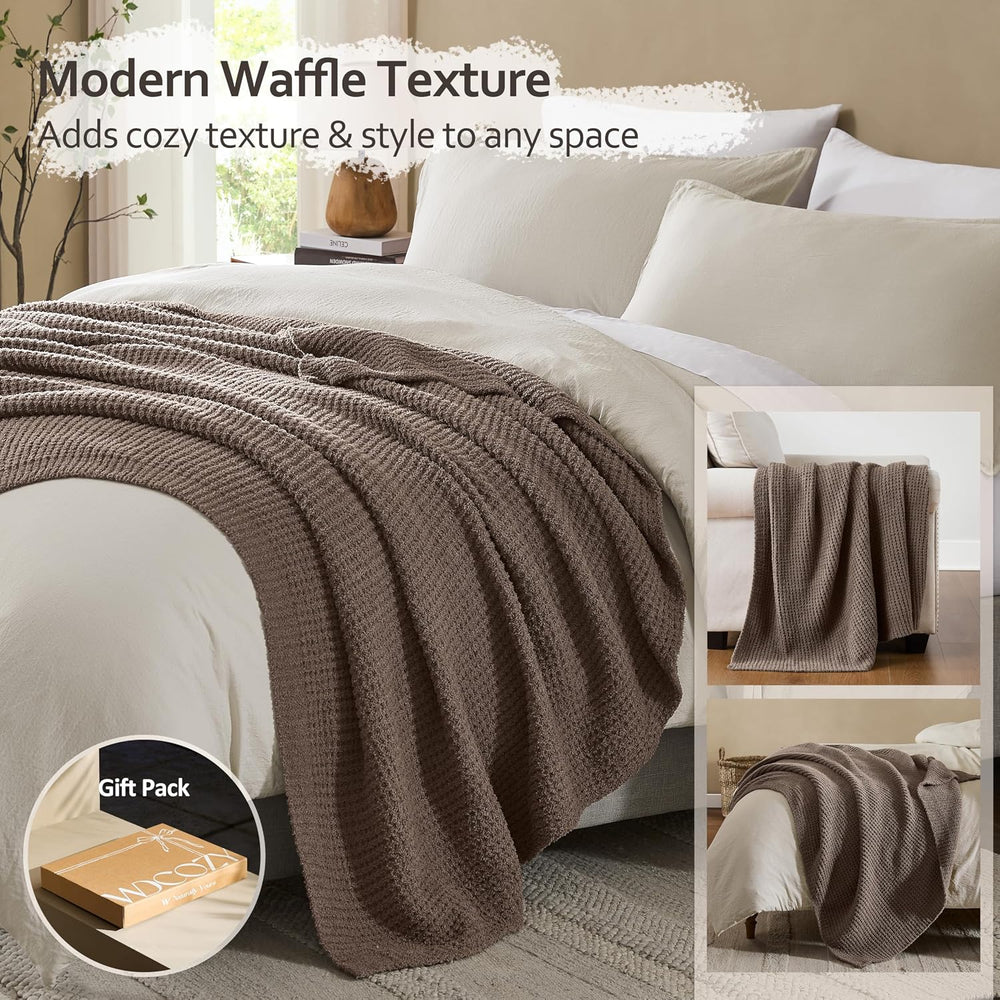 WDCOZY Taupe Waffle Throw Blanket for Couch Bed, Reversible Super Soft Plush ...