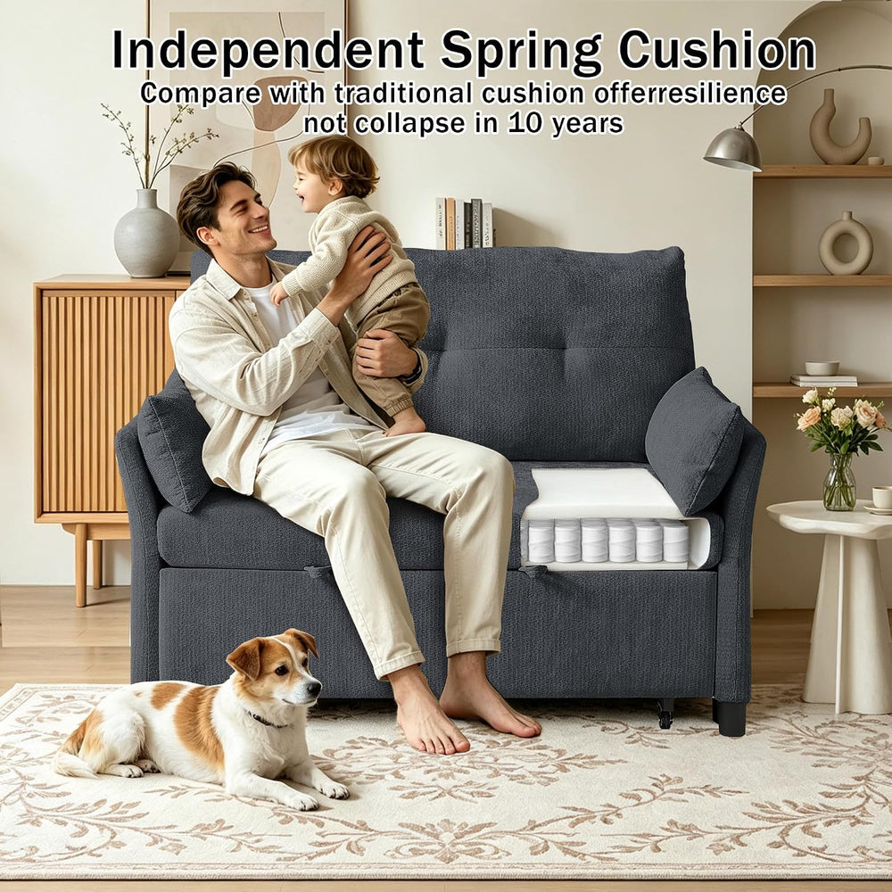 51.18'' 3-in-1 Convertible Sofa Bed, Pull Out Couch with 5-Position A...