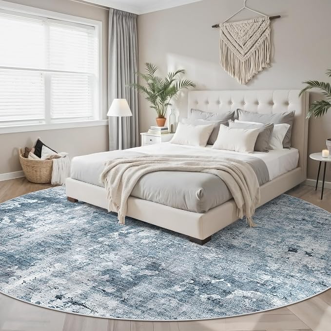9x9 Blue/Grey Round Rug 9ft Living Room Circle Rug Vintage Round Area Rug Non - Image 3
