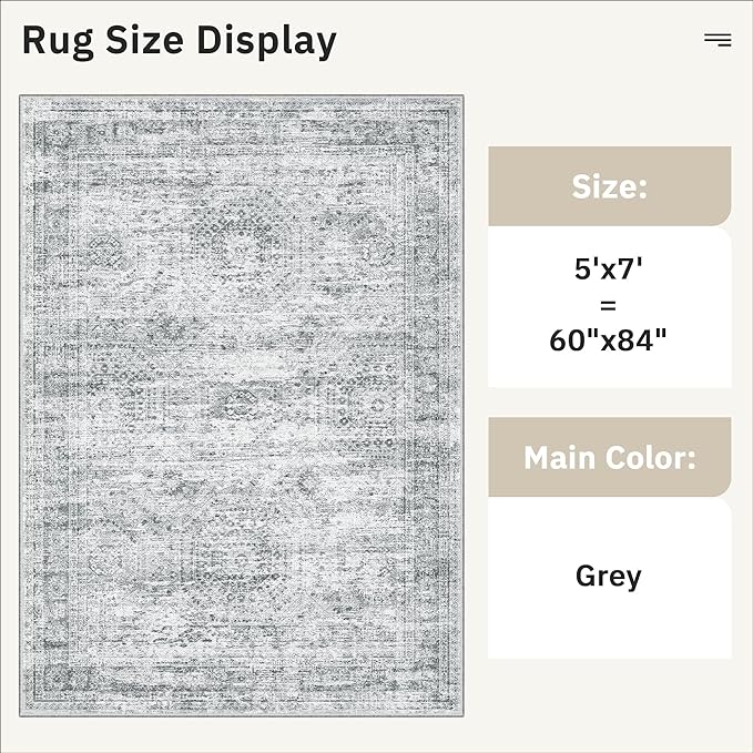 5x7 Area Rugs Gray Low Pile Indoor Washable Trendy Faded Style Rugs - Image 5