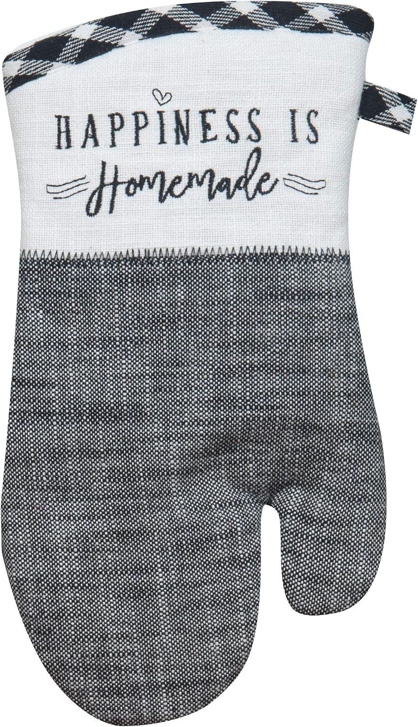 4 Piece Black and White Farmhouse Country Kitchen Linen Set - 2 Towels, Oven Mitt and Pocket Pot Holder