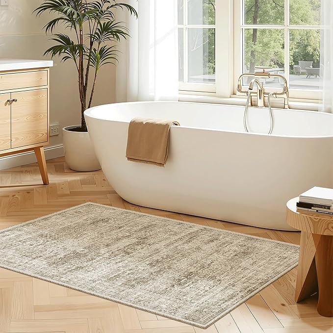 2x3 Washable Rugs for Kitchen, Powder Room Small Area Rug Non-Slip Vintage Low - Image 8