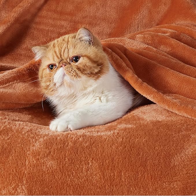 Bedsure GentleSoft Fleece Throw XL Blanket Dark Orange - Image 2