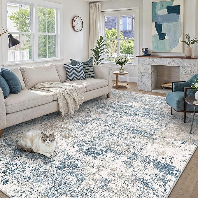 PureCozy Blue 6x9 Area Rug Washable Modern Abstract Living Room Carpet Non Slip by PureCozy