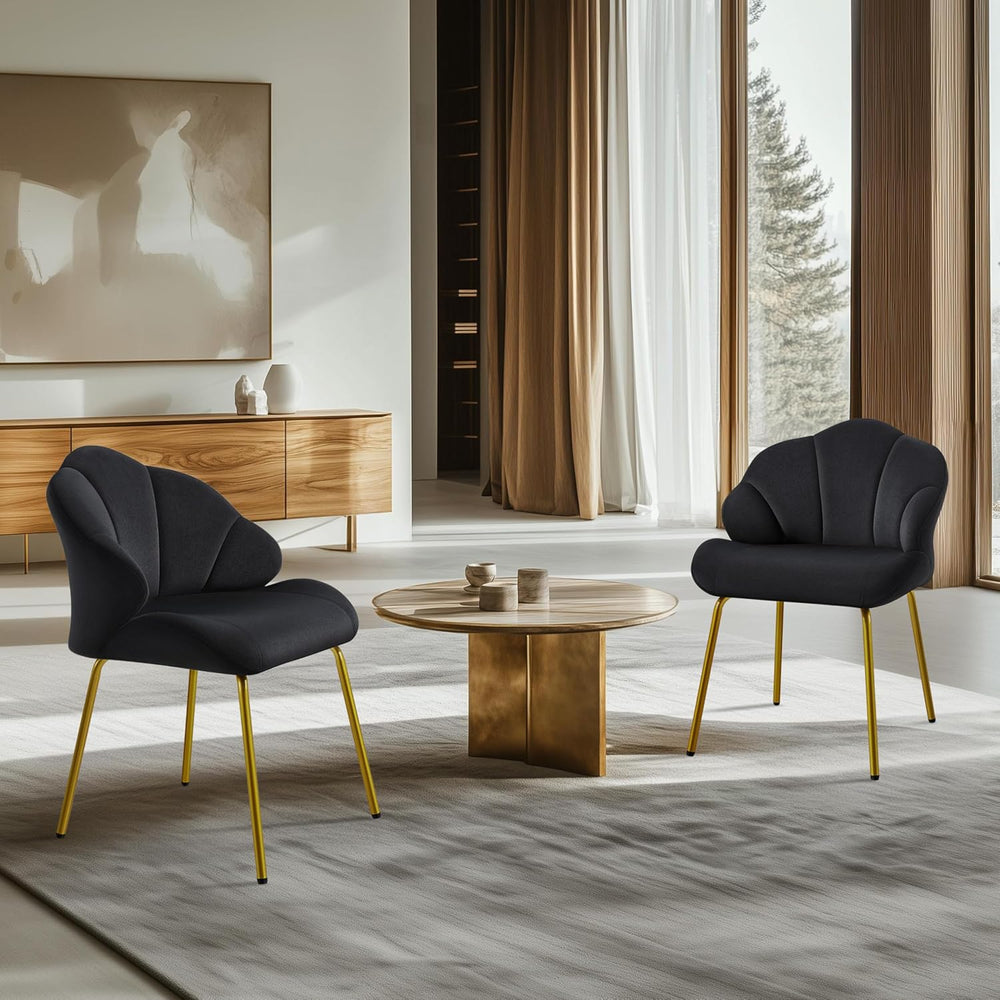 Yaheetech Flower Shape Vanity Chair with Petal Armrests, Black | Velvet Makeu...