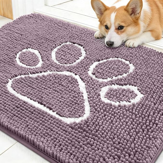 OLANLY Dog Door Mat for Muddy Paws 30x20, Paw Print Design, Absorbs Moisture by OLANLY