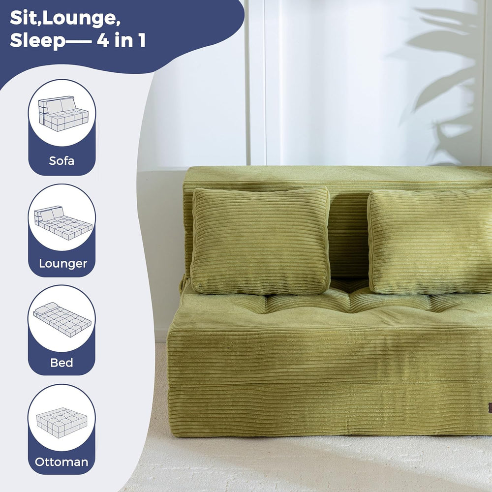 MAXYOYO Convertible Sofa Bed, Fold Out Loveseat Sofa Couch with Pillow, 4 in ...