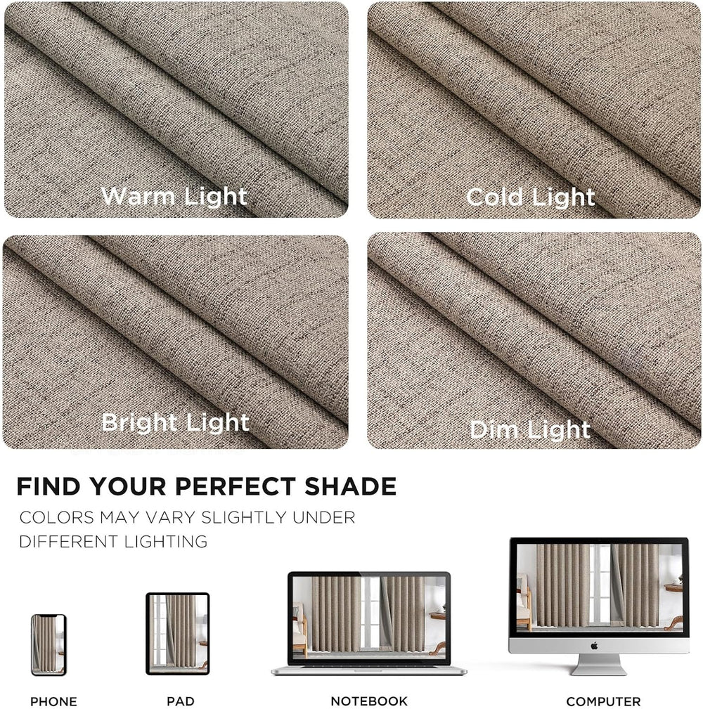 Joydeco 100% Blackout Curtains for Bedroom - Natural Linen Curtains, Thermal ...