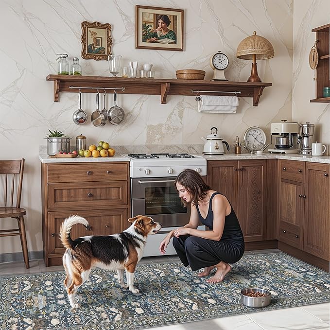 Washable 2x8 Hallway Runner Rug: Vintage Water-Resistant Kitchen Entryway Rug by HYHAOYUNLAI