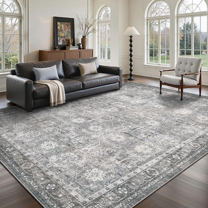 8x10 Area Rugs, Soft Non Slip Low Pile Washable Rug, Boho Modern Rug for Living Room, Bedroom, Dining Room, Distressed Grey