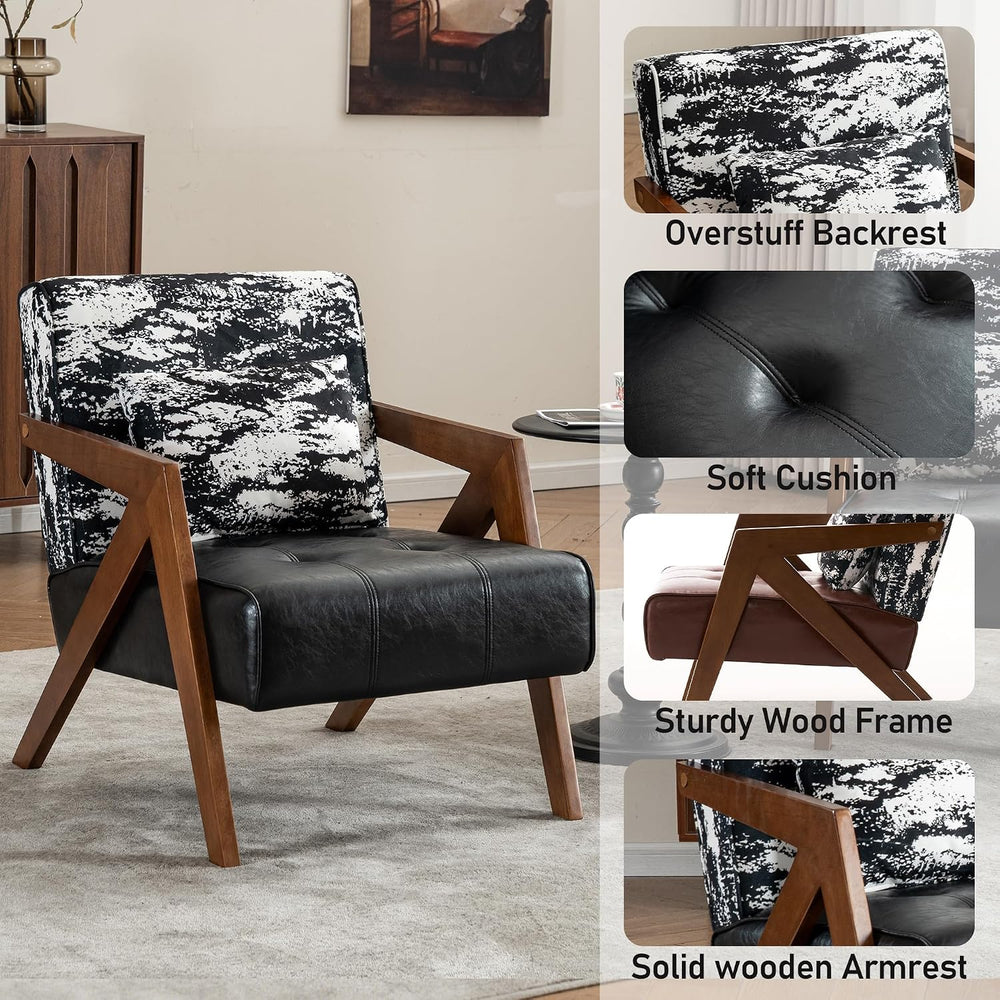 Mid-Century Modern Accent Chair Set of 2 with Solid Wood Frame，Upholstered Le...