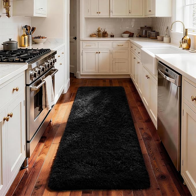 Ophanie Runner Rug for Hallway, 2x6 Bedroom Black Runner Rugs, Non Slip Fluffy - Image 5