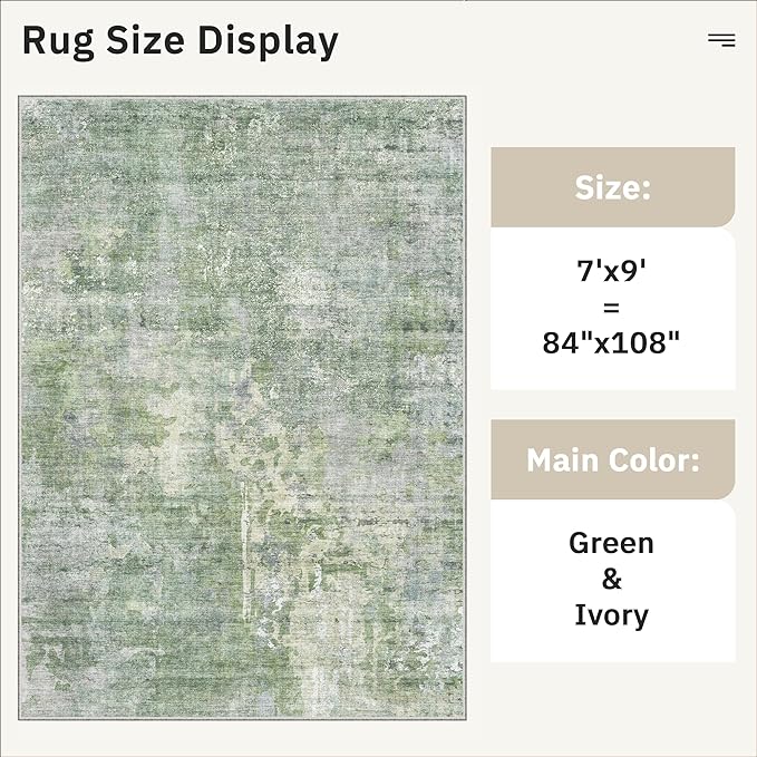 7x9 Area Rug for Living Room Washable Abstract Vintage Soft Thin Indoor Floor - Image 5