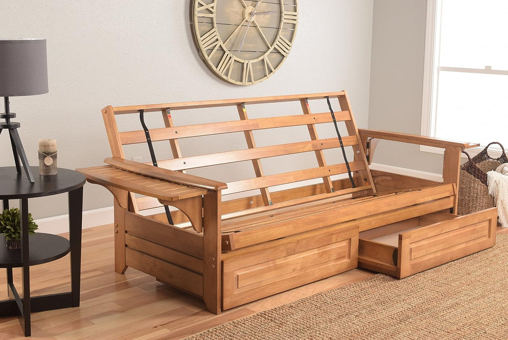 Kodiak Furniture Phoenix Full Size Futon in Butternut Finish with Storage Dra...