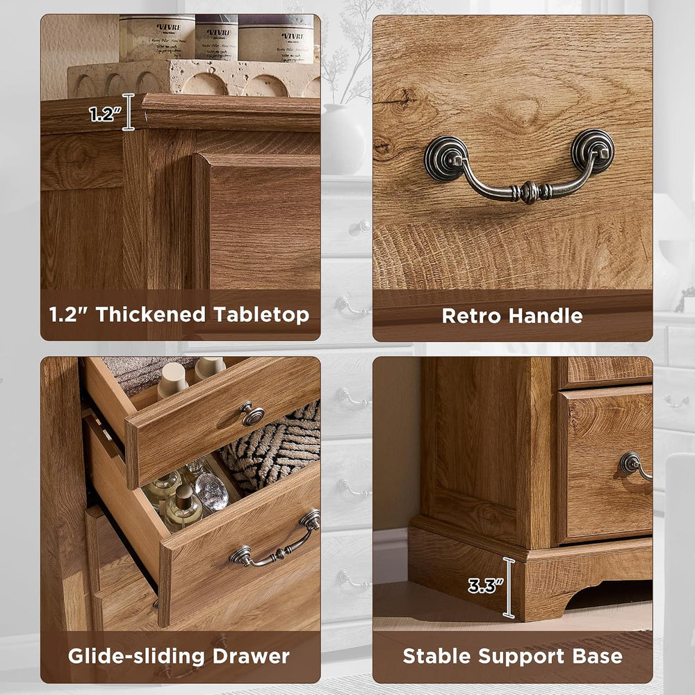 T4TREAM 54" Wide 7 Drawers Dresser Chests for Living Room, Light Knotty Oak