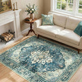 Area Rugs 4'x6' Washable Non-Slip, Floral Vintage Distress Print Pattern by RELEANY