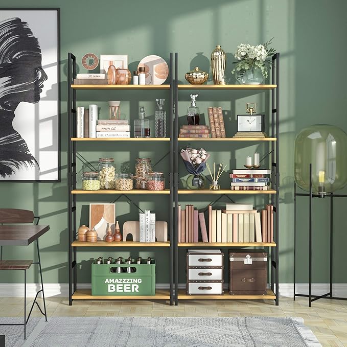 NUMENN 5 Tier Bookshelf, Tall Bookcase Shelf Storage Organizer, Modern Book S...