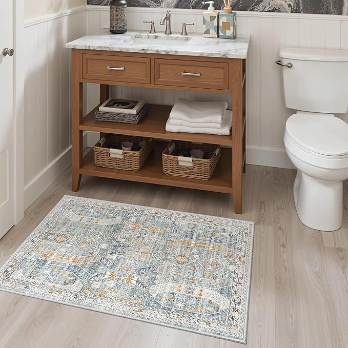 Madane Washable Area Rug 2x3, Small Entryway Rug Non-Slip Vintage Door Mat - Image 4