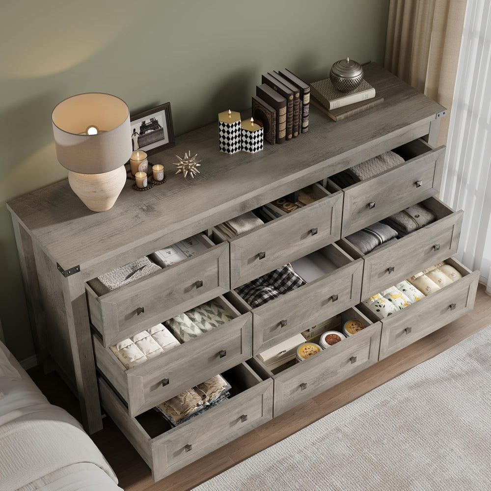 BORNOON 9-Drawer Dresser, Modern Wooden Storage Chest of Drawers, Dresser TV ...