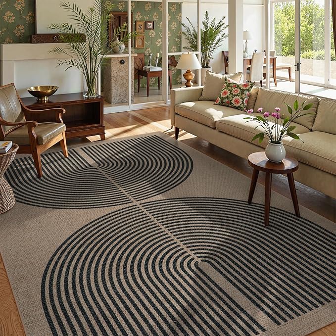 Lahome Modern Rainbow Easy Jute 6x9 Rug, Large Living Room Carpet Washable - Image 2
