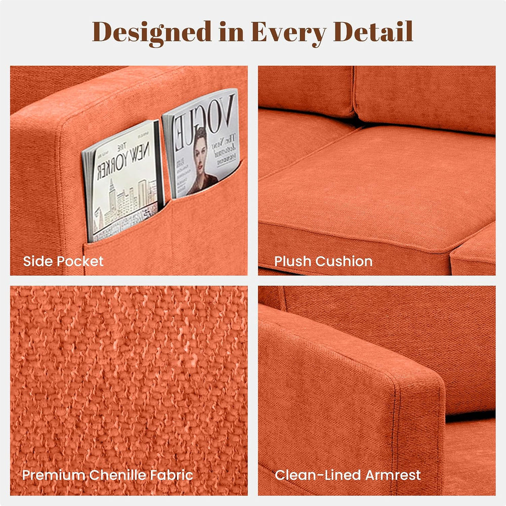 80" Chenille Sofa Mid Century Modern 3 Seater Couch for Living Room Office
