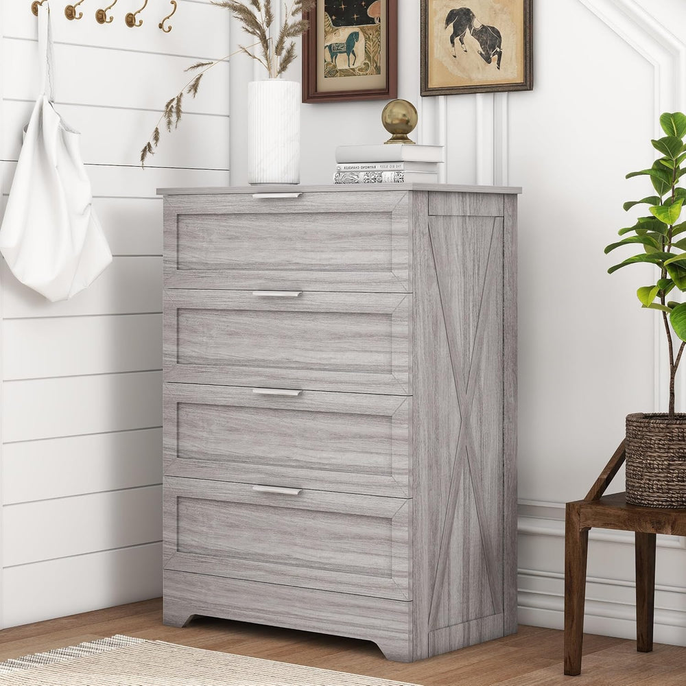 Farmhouse Dresser for Bedroom, 37’’ Tall Wood Chest of Drawers, Wash Grey