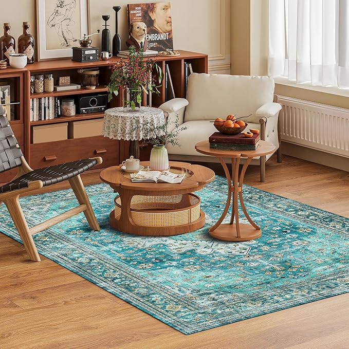 Washable Area Rug 6' x 9' Vintage Traditional Persian Mat - Image 2
